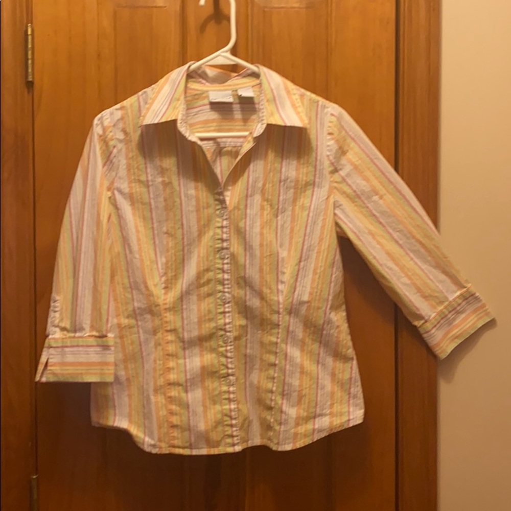 Kim Rogers striped fitted blouse size M (petite)